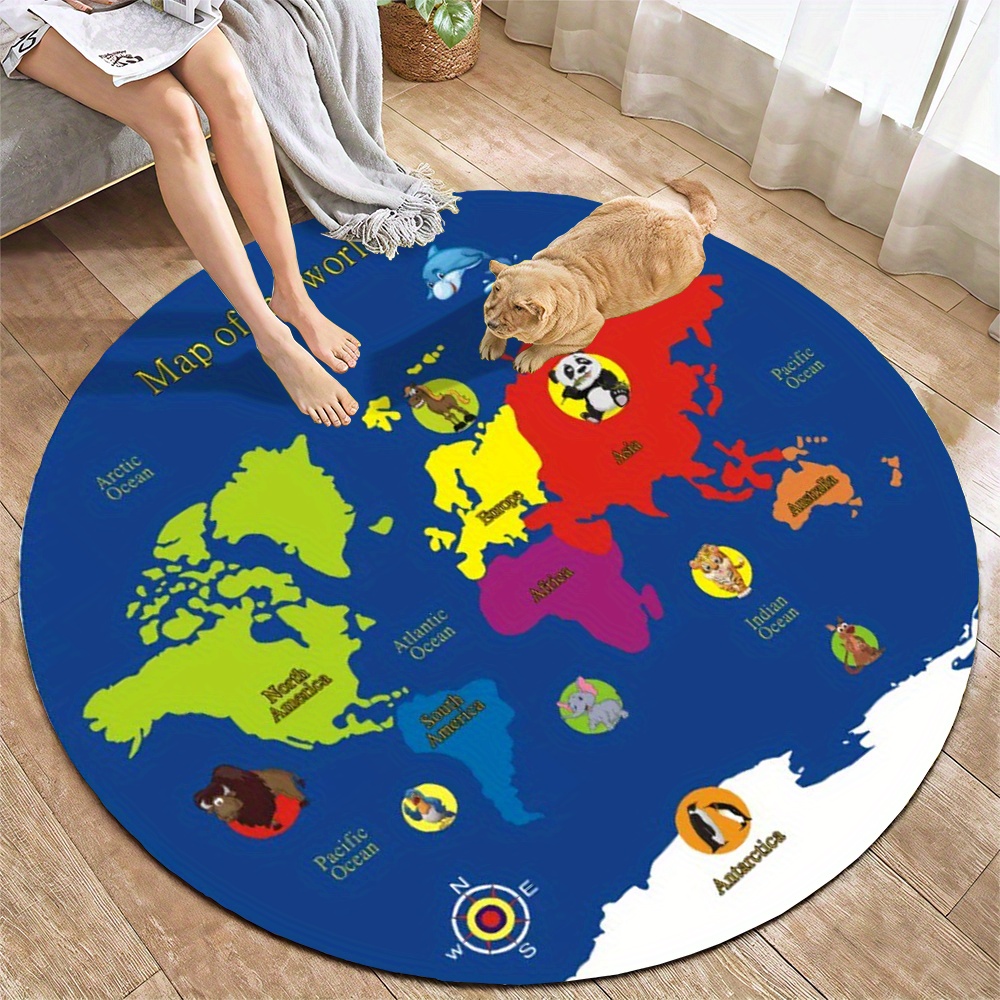 Kids Education Nursery - Okrągły dywan z mapą świata, flanelowy,